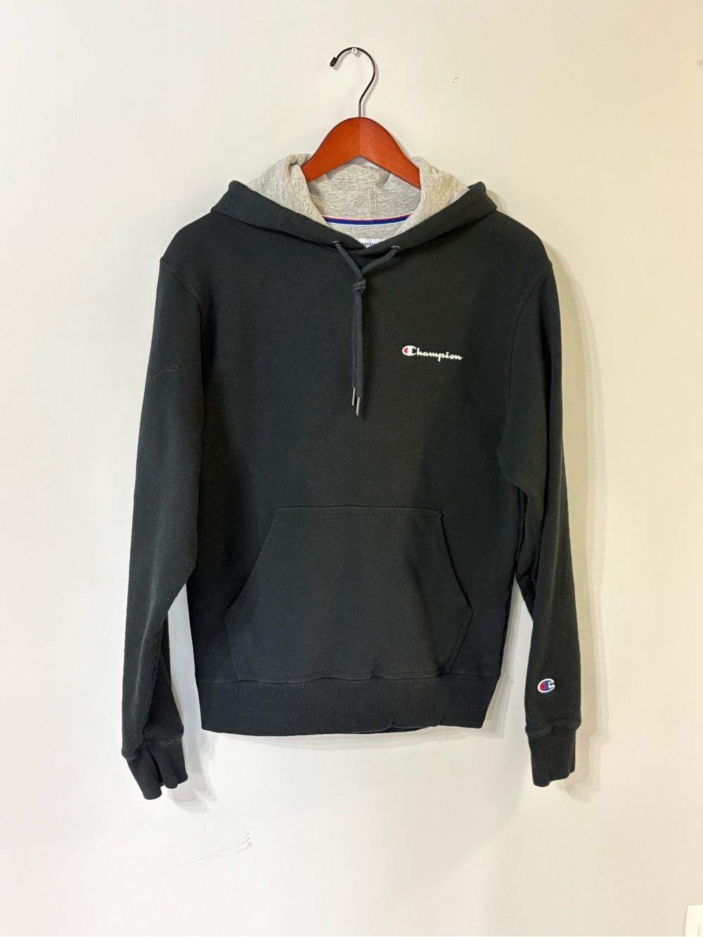 Champion Black Pullover Hoodie with Grey Hood Liner